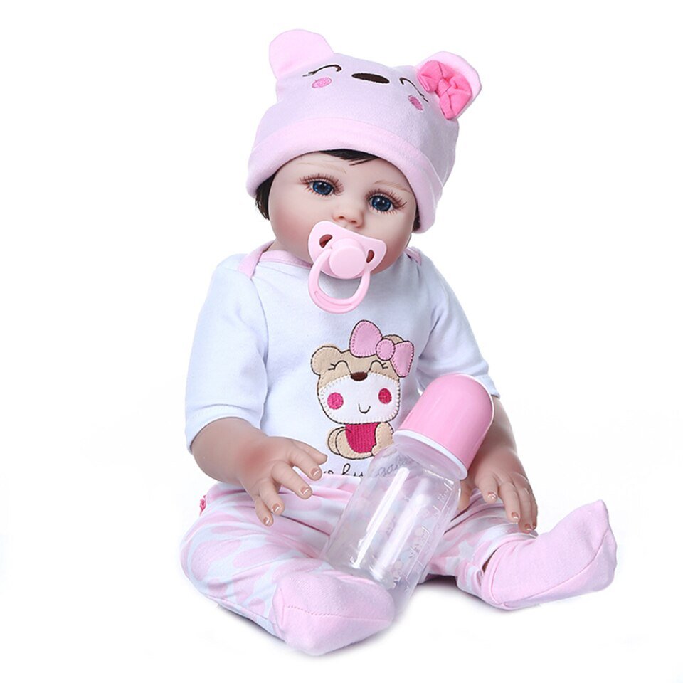 Boneca Bebê Reborn 48cm Menina Elefante Olhos Azuis Corpo de 100% Silicone  Presentes Para Crianças