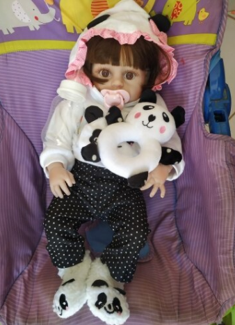 48cm Bebê Boneca Reborn 100% Silicone Panda Olho Castanho Pode Tomar Banho  - S F Inforcell