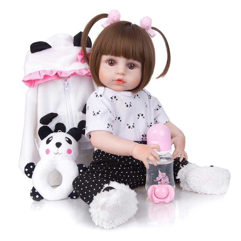 48cm Bebê Boneca Reborn 100% Silicone Panda Olho Castanho Pode Tomar Banho  - S F Inforcell